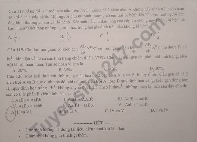 De thi thu THPTQG mon Sinh Chuyen Ha Long lan 1 nam 2020