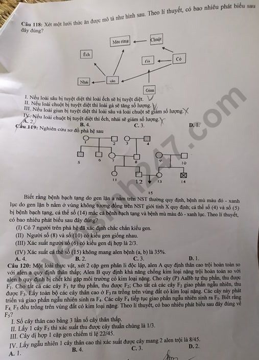 De thi thu THPTQG mon Sinh 2020 chuyen Hoang Van Thu lan 1