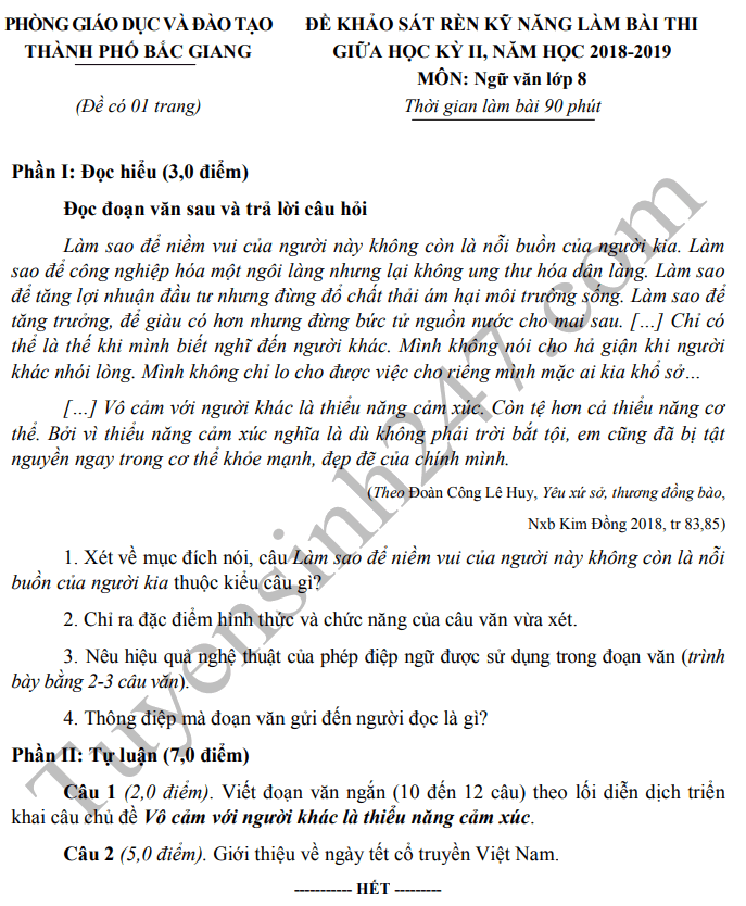 De thi giua ki 2 lop 8 mon Van 2019 - Bac Giang