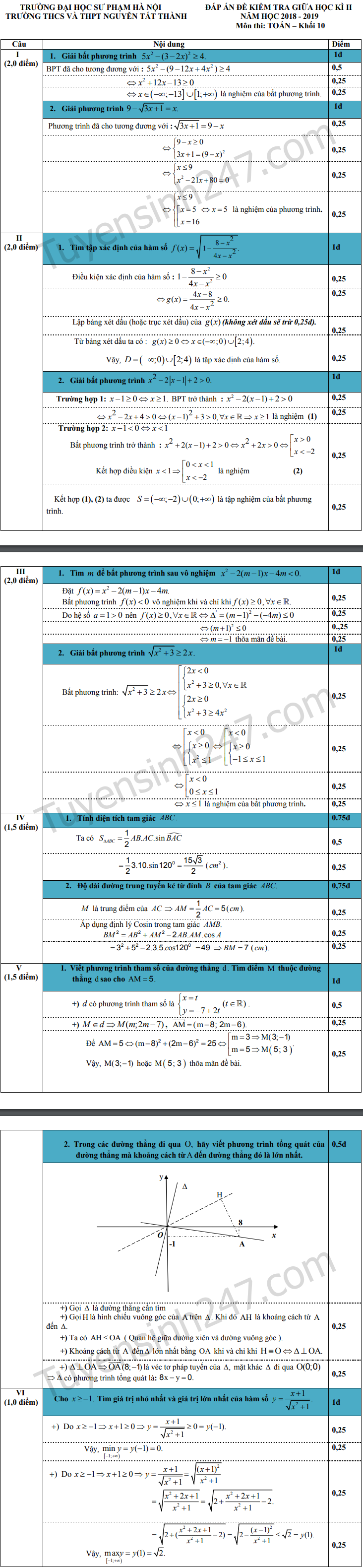 De thi giua ki 2 lop 10 mon Toan THPT Nguyen Tat Thanh 2019