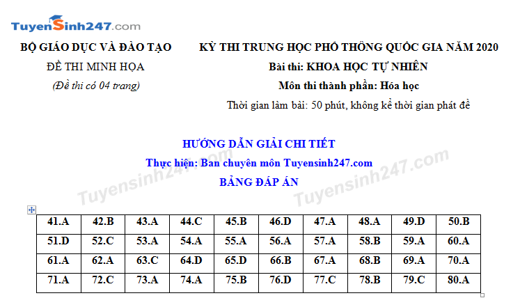 Huong dan giai de thi minh hoa mon Hoa THPTQG 2020