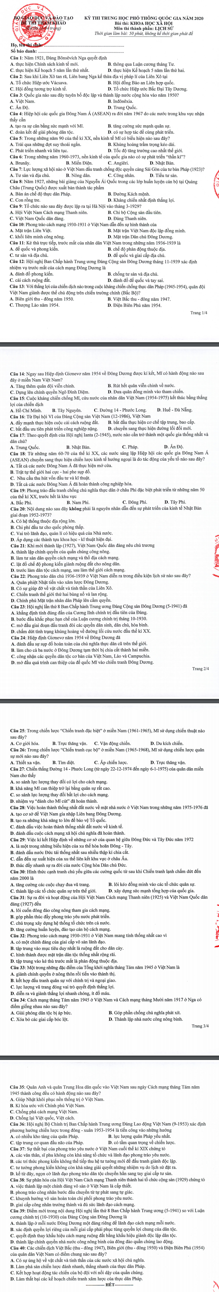 Huong dan giai de thi minh hoa mon Su THPTQG 2020