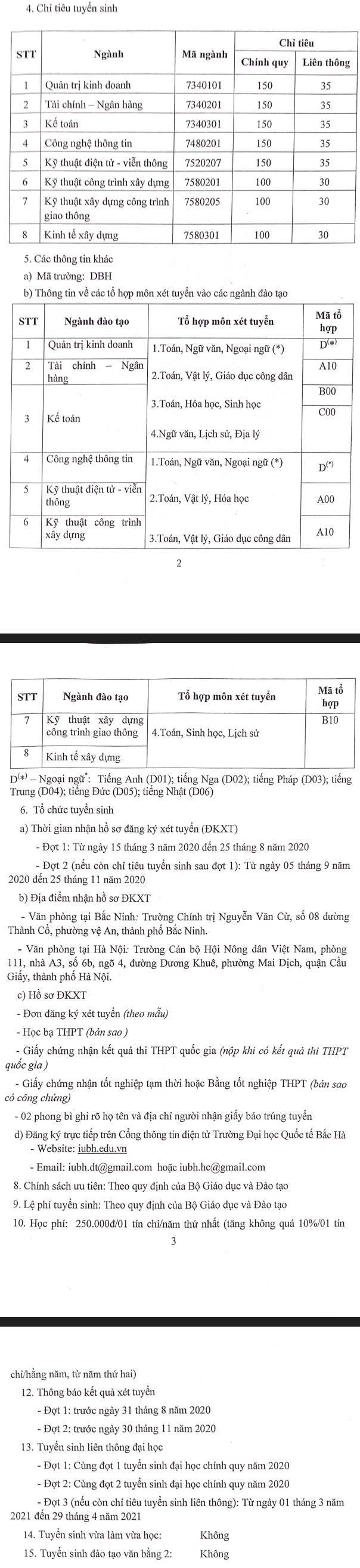 Dai hoc Quoc te Bac Ha tuyen sinh nam 2020