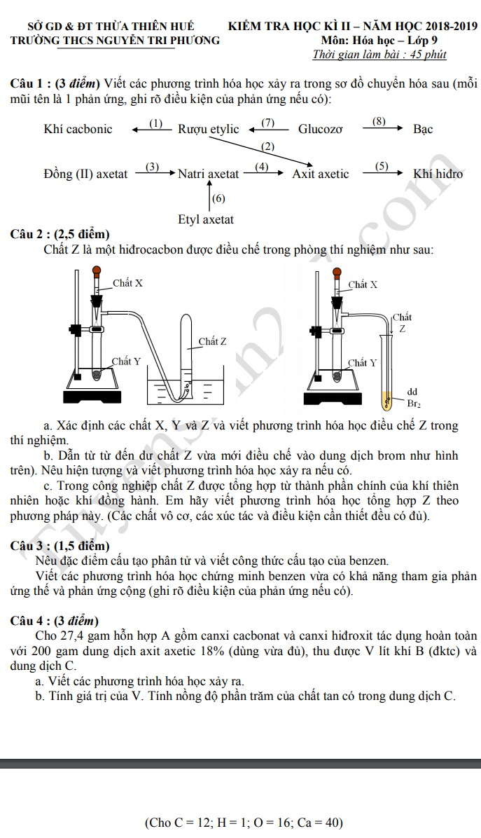 De kiem tra ki 2 mon Hoa lop 9 THCS Nguyen Tri Phuong 2019