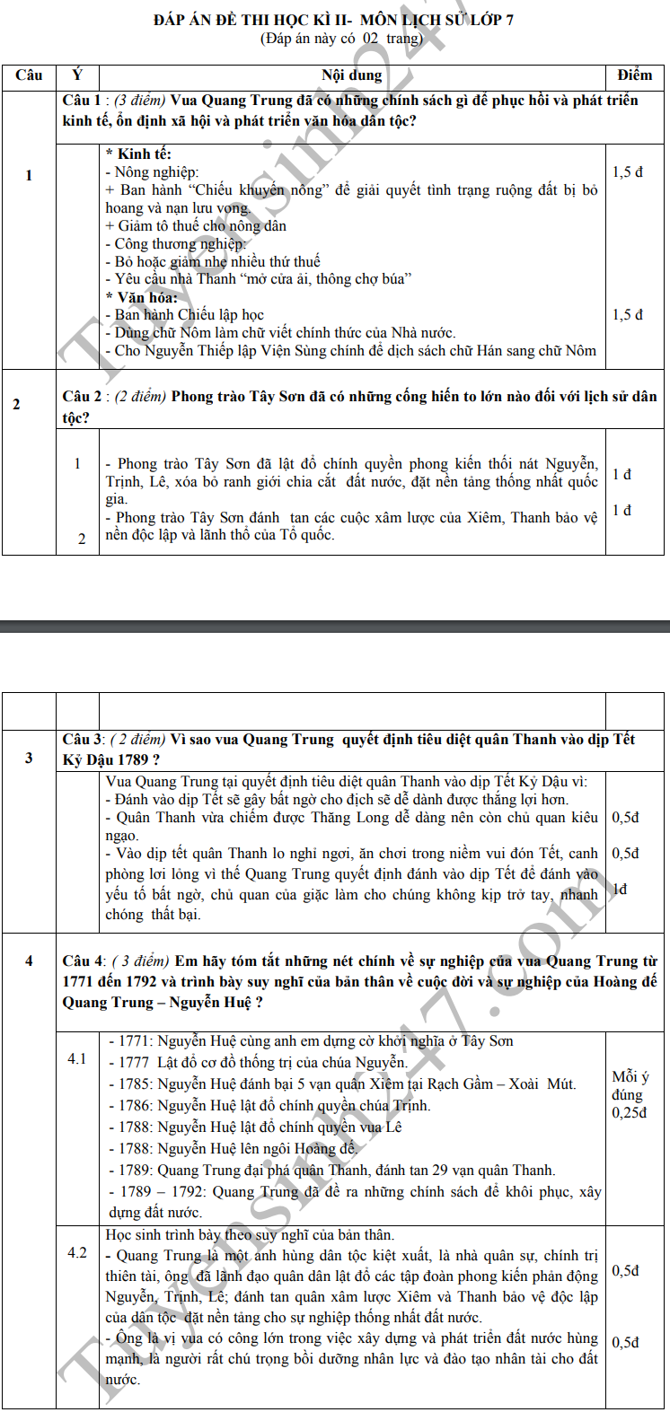 De thi ki 2 lop 7 mon Su THCS Nguyen Tri Phuong 2019