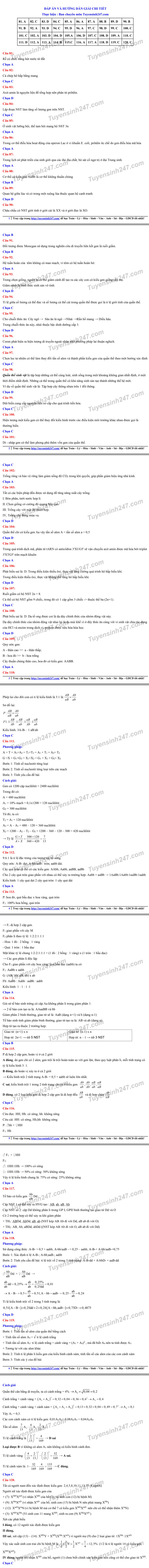 Huong dan giai de minh hoa mon Sinh tot nghiep THPT 2020