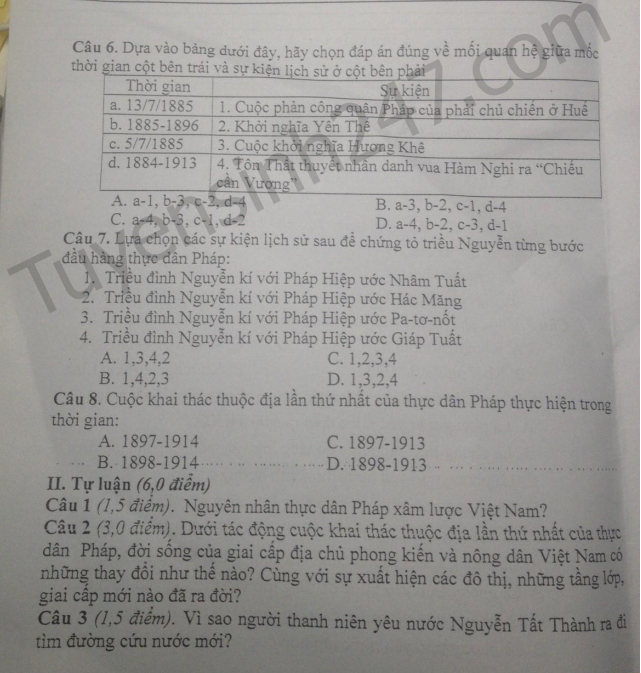 De thi ki 2 mon Su lop 8 - THCS Tinh Gia 2019