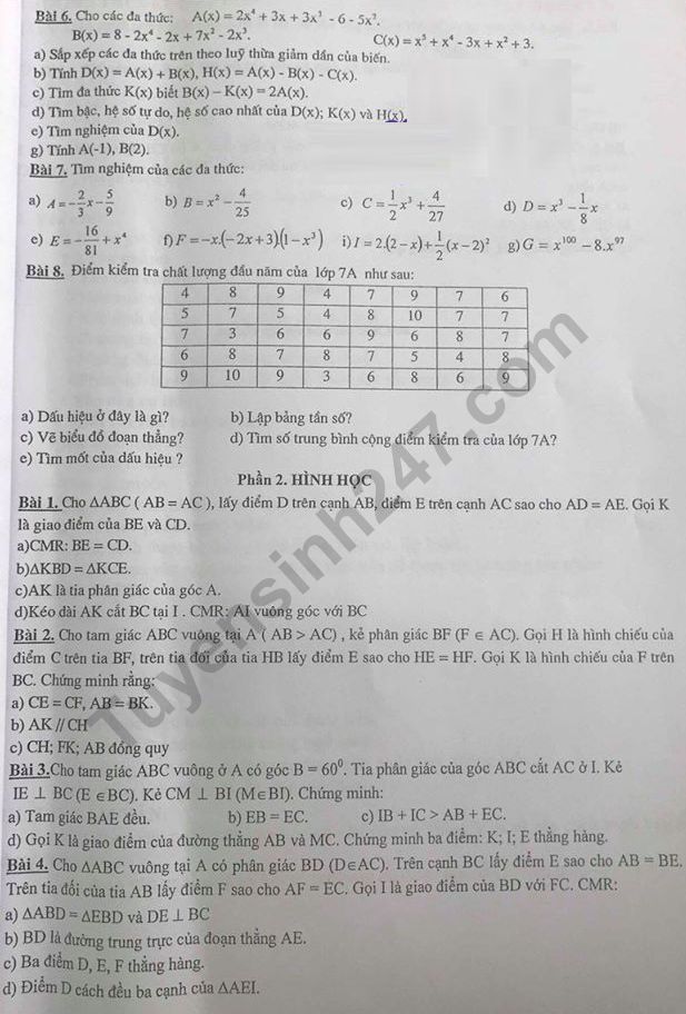 De cuong on tap ki 2 lop 7 mon Toan 2020 - THCS Le Quy Don
