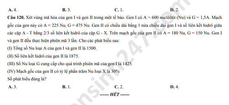 Dap an de thi thu THPTQG 2020 mon Sinh tinh Ninh Binh lan 1