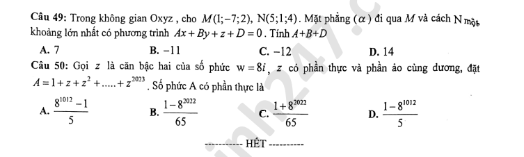De thi hoc ki 2 lop 12 truong THPT Tran Phu mon Toan 2020