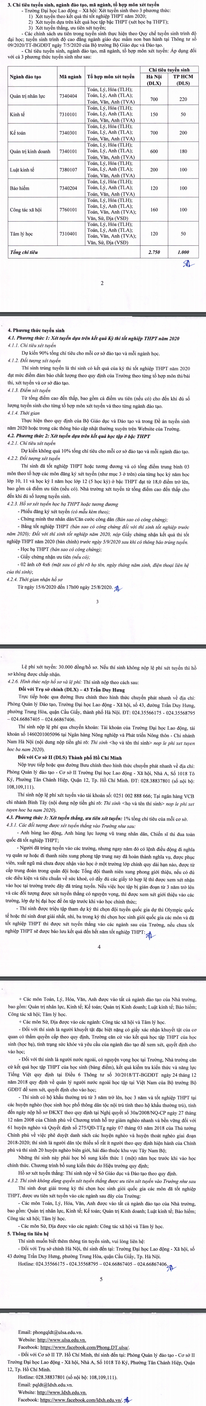 Chi tieu tuyen sinh Dai hoc Lao dong xa hoi 2020