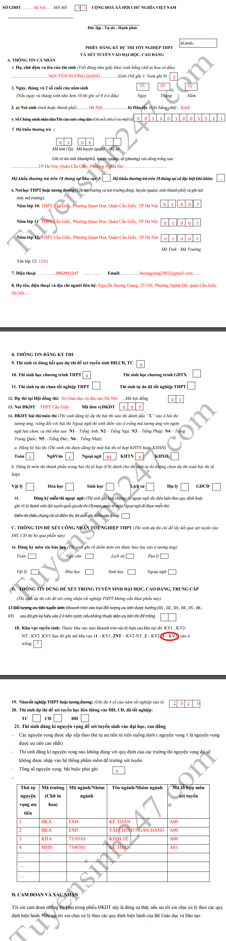 Huong dan dien phieu DKDT tot nghiep THPT va xet tuyen DH 2020