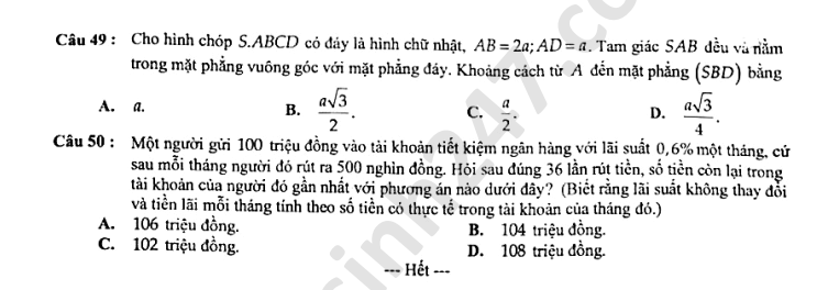 De thi hoc ki II mon Toan lop 12 THPT chuyen Ngoai ngu 2020