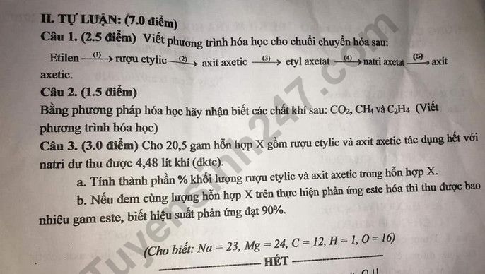De thi hoc ki 2 nam 2020 mon Hoa 9 Thi xa Ben Cat
