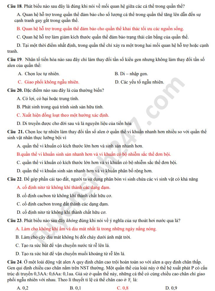 De thi thu THPTQG mon Sinh lan 1 THPT thi xa Quang Tri 2020