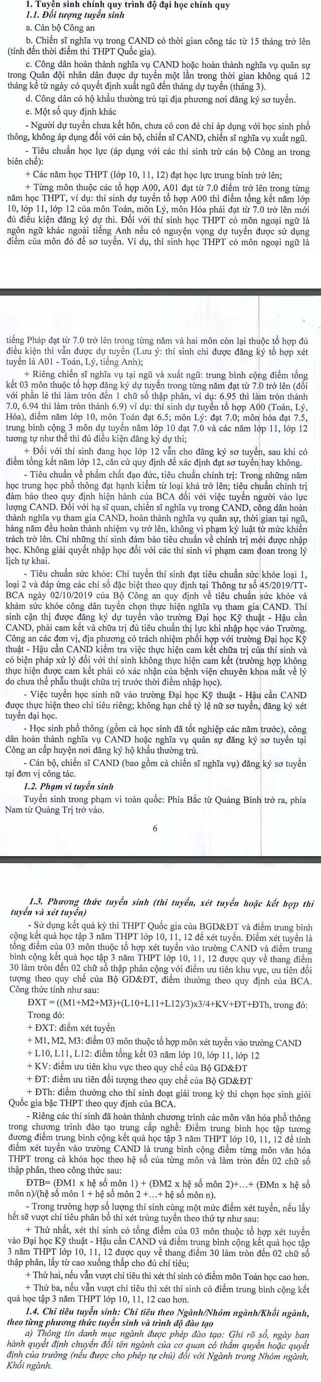 Thong tin tuyen sinh Dai hoc Ky thuat hau can CAND 2020