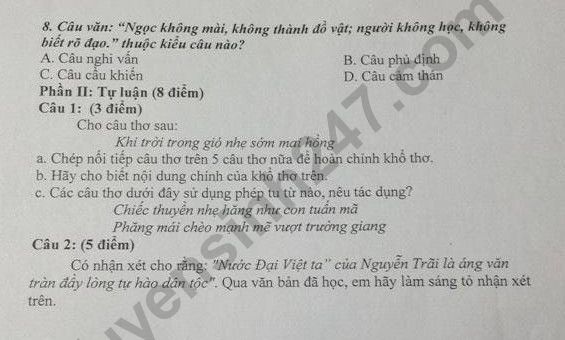De thi ki 2 lop 8 mon Van 2020 - THCS Ai Mo