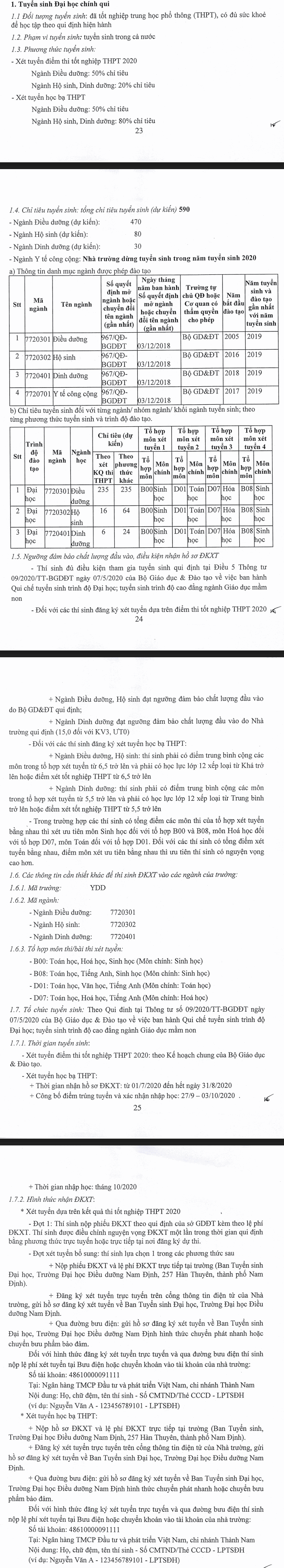 Phuong an tuyen sinh Dai hoc Dieu Duong Nam Dinh nam 2020