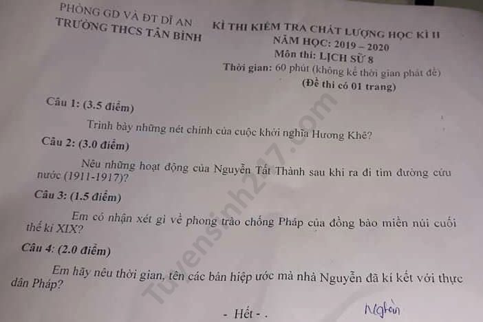 De thi hoc ki 2 nam 2020 mon Su lop 8 THCS Tan Binh
