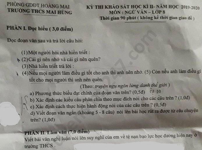 De thi hoc ki 2 THCS Mai Hung mon Van lop 8 nam 2020