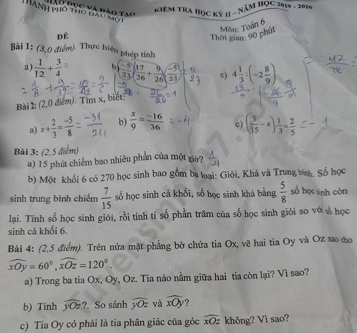 De thi hoc ki 2 mon Toan lop 6 TP Thu Dau Mot nam 2020