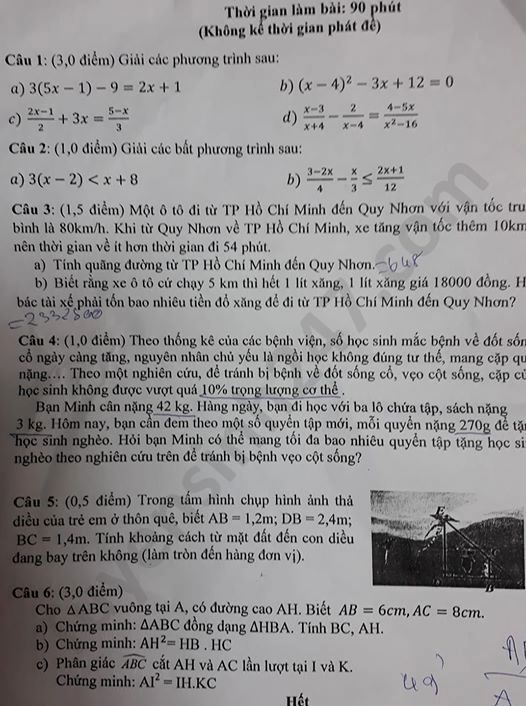 De thi hoc ki 2 mon Toan lop 8 THCS Nguyen Hue nam 2020