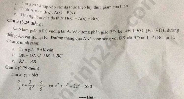 De thi hoc ki 2 nam 2020 mon Toan lop 7 THCS Hoang Van Thu