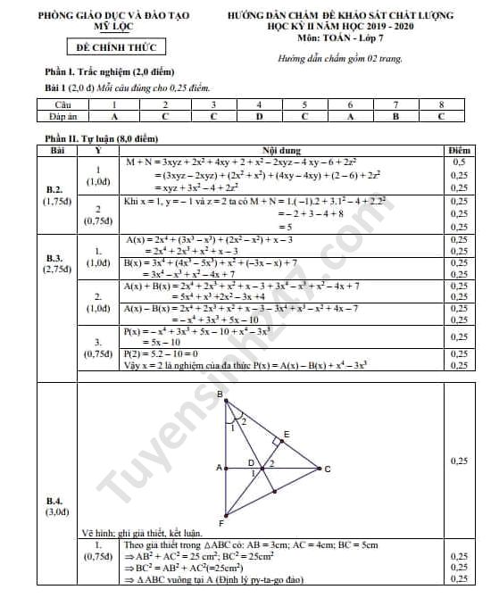 De thi hoc ki 2 lop 7 mon Toan Phong GD huyen My Loc 2020