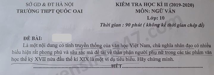 De thi hoc ki 2 mon Van lop 10 THPT Quoc Oai nam 2020