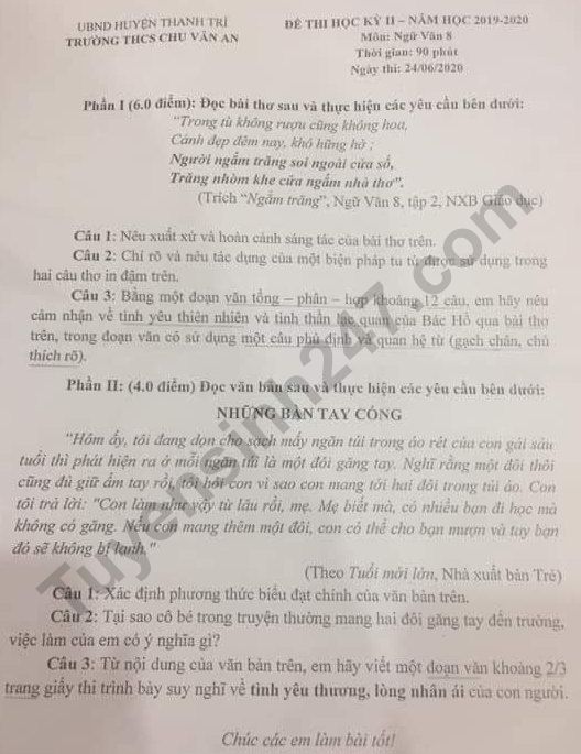 De thi ki 2 lop 8 mon Van THCS Chu Van An 2020