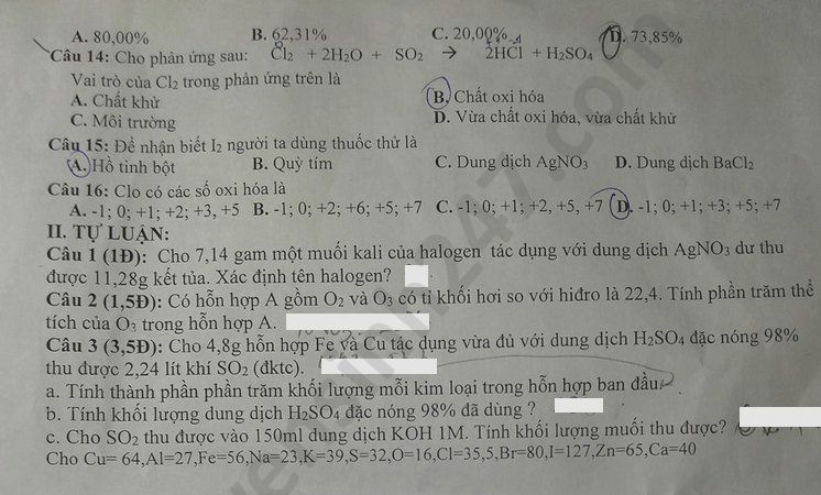 De thi hoc ki 2 nam 2020 mon Hoa lop 10 THPT Le Quy Don