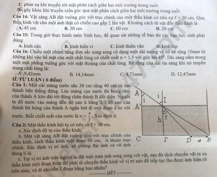 De thi hoc ki 2 mon Ly lop 11 nam 2020 THPT B Nghia Hung