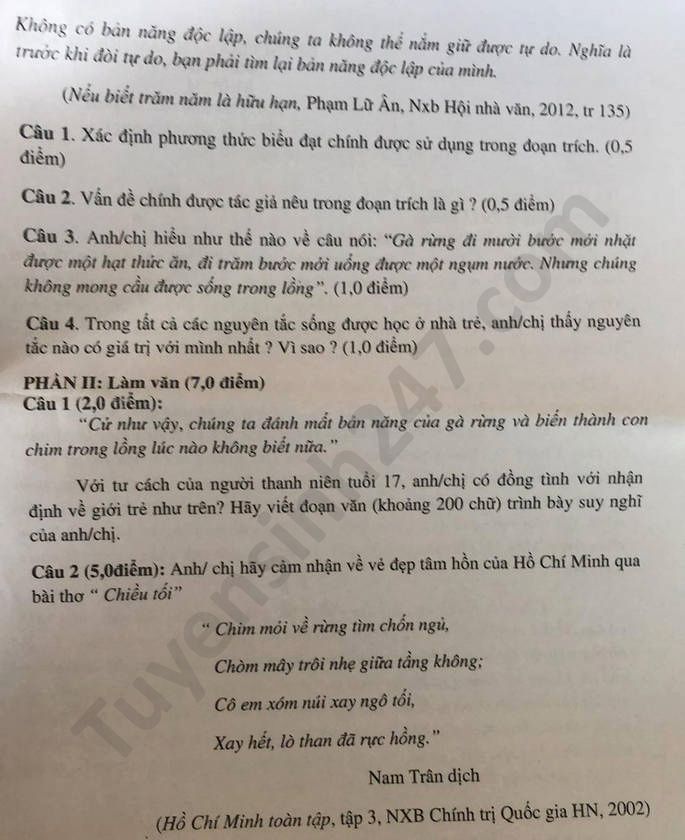De thi hoc ki 2 nam 2020 mon Van lop 11 THPT B Nghia Hung