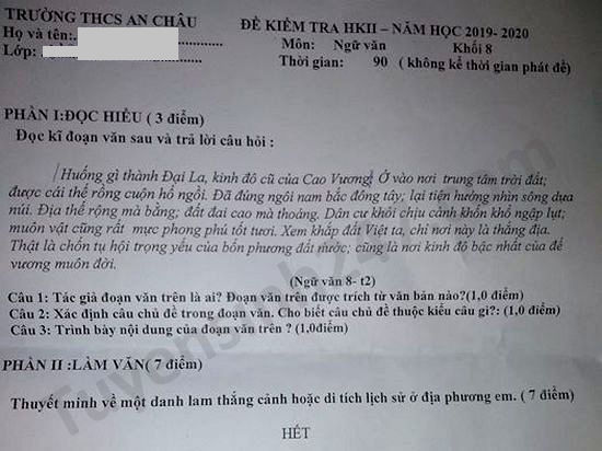 De thi hoc ki 2 nam 2020 THCS An Chau mon Van lop 8