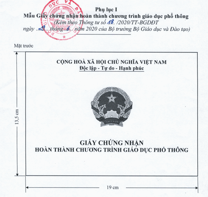 Bo GD cong bo mau giay chung nhan hoan thanh chuong trinh GDPT