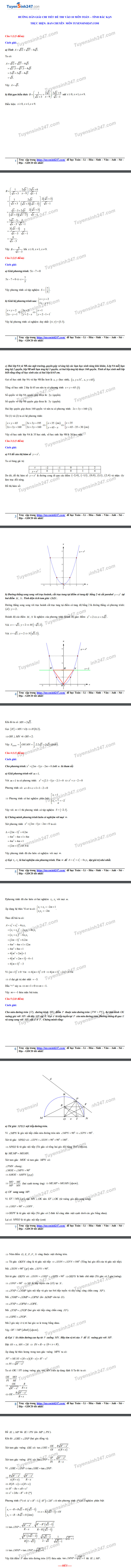 Dap an de thi vao lop 10 nam 2020 mon Toan tinh Bac Kan