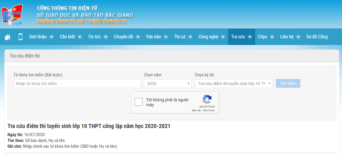 Da co diem thi vao lop 10 tinh Bac Giang nam 2020