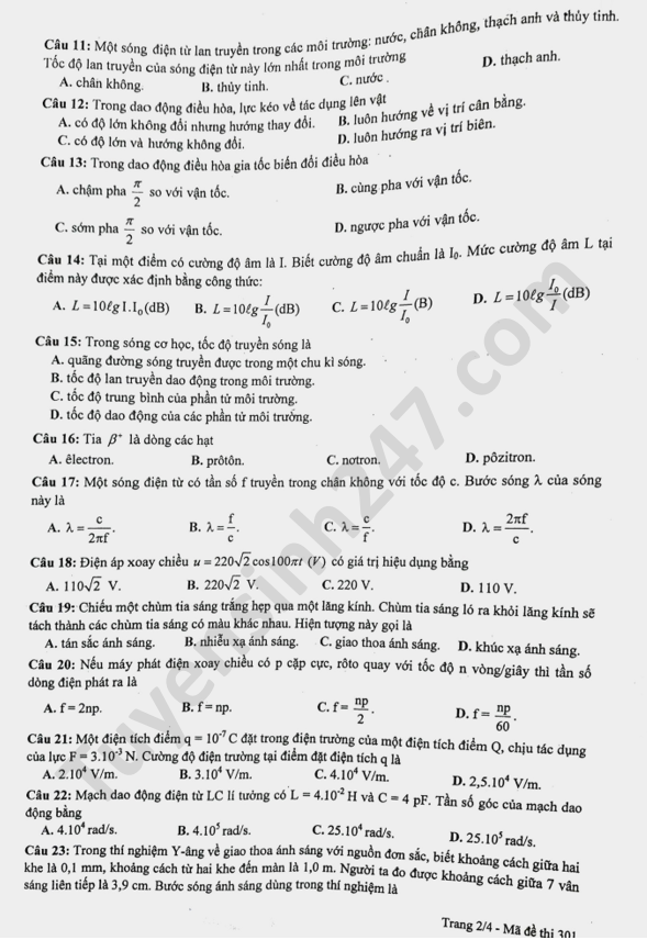 De thi thu Tot nghiep THPT nam 2020 mon Ly tinh Nam Dinh