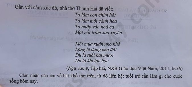Dap an de thi vao lop 10 nam 2020 mon Van tinh Soc Trang