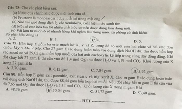 Dap an de thi tot nghiep THPT ma de 204 mon Hoa nam 2020