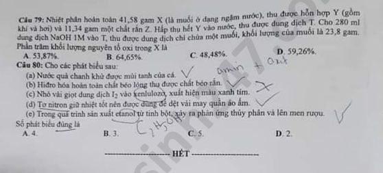 Dap an de thi tot nghiep THPT ma de 207 mon Hoa nam 2020