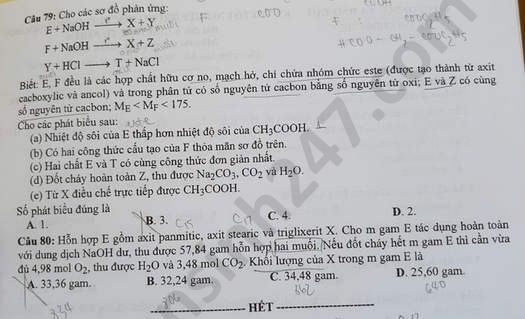 Dap an de thi mon Hoa ma de 210 thi tot nghiep THPT nam 2020
