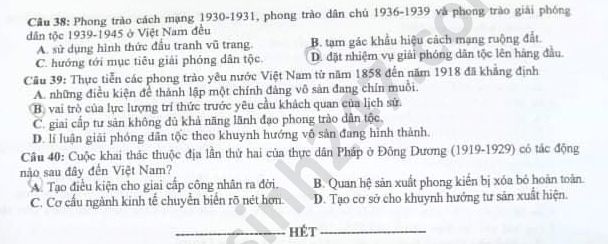 Dap an de thi Tot nghiep THPT mon Su ma de 311 nam 2020