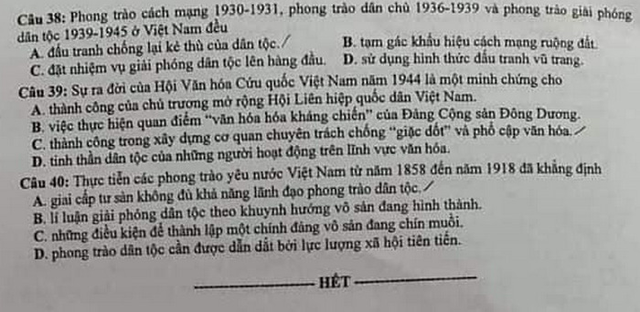 Dap an de thi Tot nghiep THPT ma de 322 mon Su nam 2020