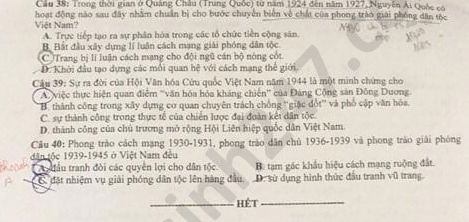 Dap an de thi mon Su ma de 310 thi Tot nghiep THPT nam 2020