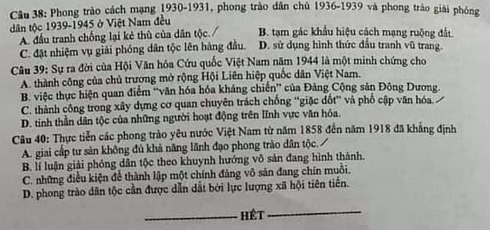 Dap an de thi Tot nghiep THPT mon Su ma de 322nam 2020