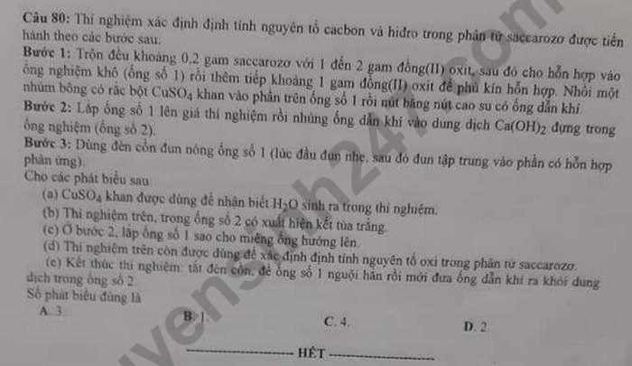 Dap an de thi mon Hoa ma de 216 tot nghiep THPT nam 2020