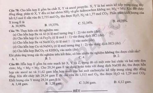 Dap an de thi tot nghiep THPT mon Hoa nam 2020 ma de 213