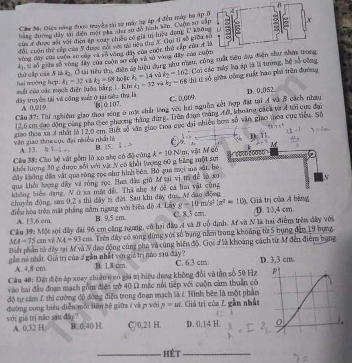 Dap an de thi mon Ly ma de 214 thi tot nghiep THPT 2020