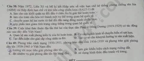 Dap an de thi Tot nghiep THPT ma de 313 mon Su nam 2020